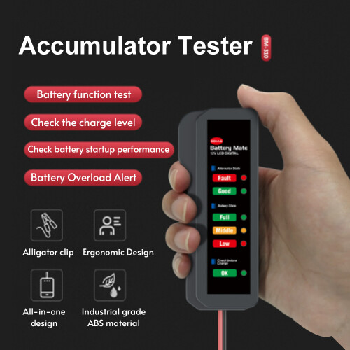 12V Cell Tester, Compact Red Auto Battery Analyzer, 75g 1