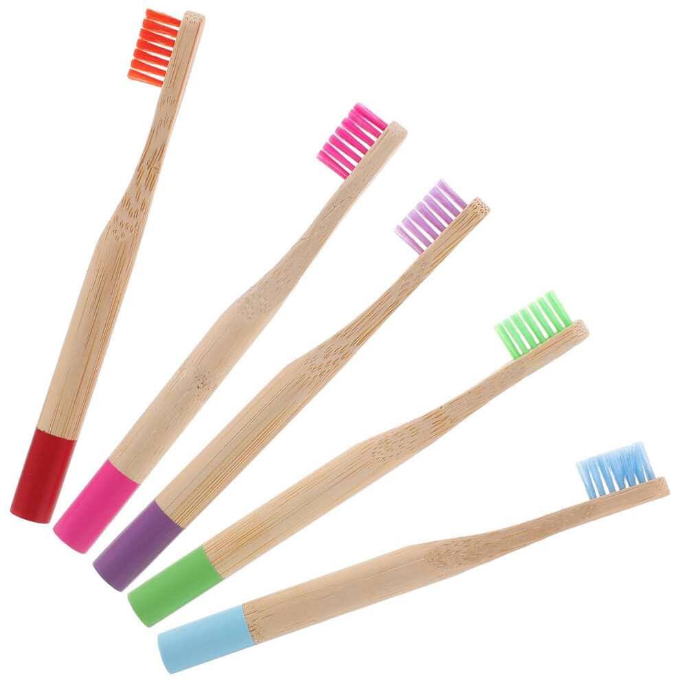 5Pcs Soft Charcoal Bristle Manual Toothbrush Set with Ergonomic Wooden Handle for Gentle Daily Cleaning