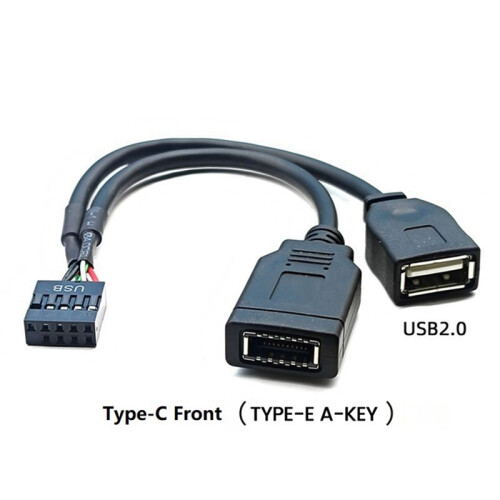 USB 9PIN auf USB-A Stecker und TYPE-E KEY-A Kabel USB Frontpanel Adapterkabel USB 9PIN auf USB2.0 Type-C Frontpanel Kabel