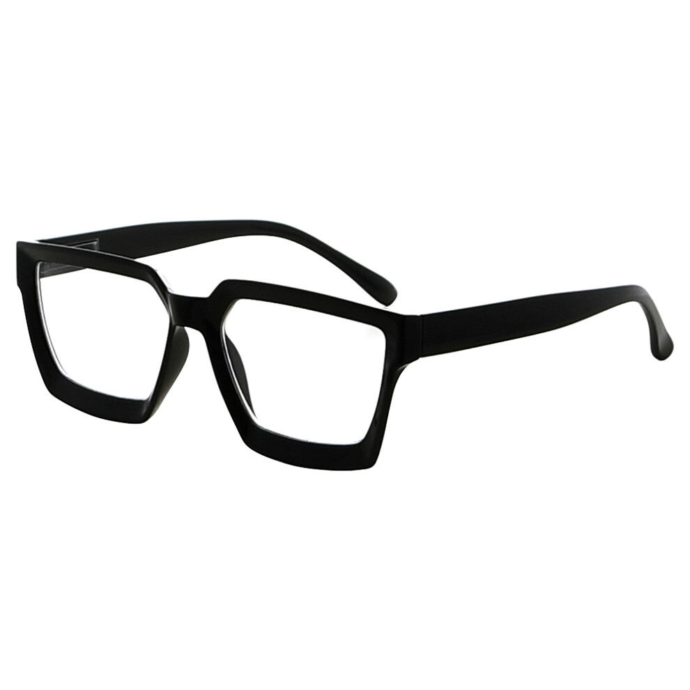 Black Oversized Reading Glasses For Women With Clear +1.25 Magnification And Fashion Frame