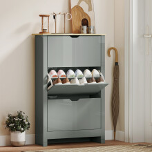 (Grey) HOMCOM 18-Shoe Storage Cabinet 6 Shelves 3 Drawers Tabletop