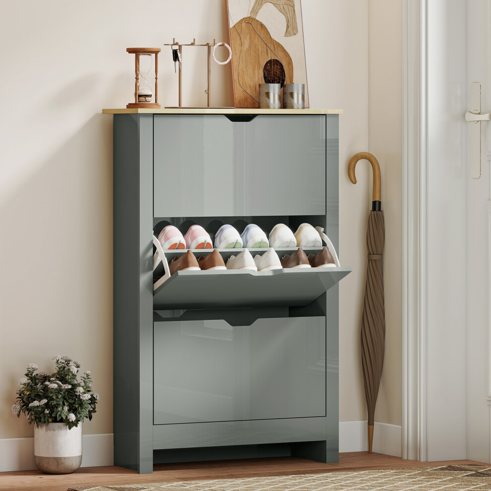 HOMCOM 18-Shoe Storage Cabinet 6 Shelves 3 Drawers Tabletop in Light Grey - Image 4