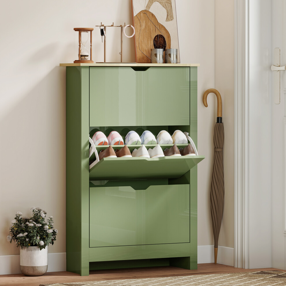 Homcom (Green) 18-Shoe Storage Cabinet 6 Shelves 3 Drawers Tabletop Green