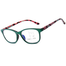 Progressive Multifocal Reading Glasses with Anti Blue Light Filter, Blue Flower Pattern +1.0