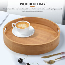 Round Serving Bamboo Wooden Tray for Dinner Trays Tea Bar Breakfast Food Container Handle Storage Tray 3