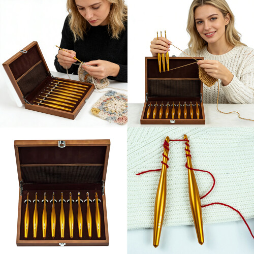 Detachable Alumina Crochet Hook Set Wood Handle Multiple Size 1