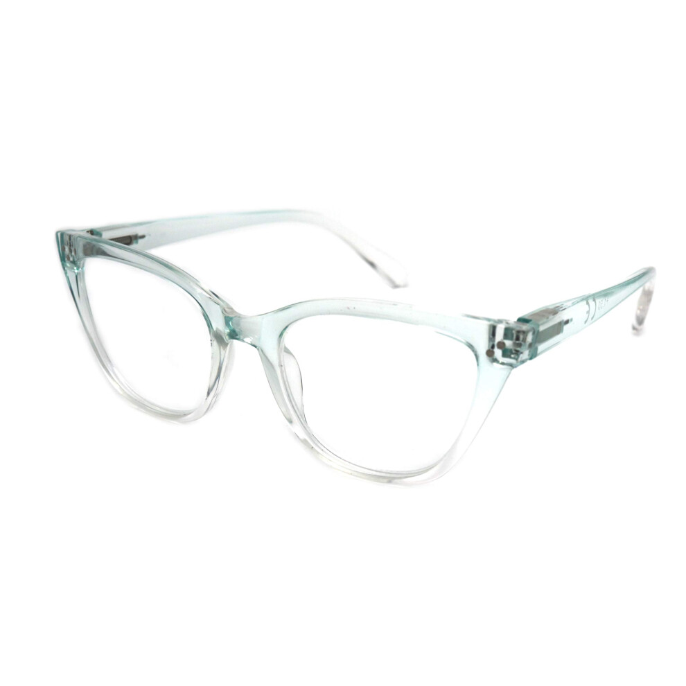 Cat Eye Reading Glasses for Women Clear 1.25x Magnification Shiny Transparent Aqua Two Tone