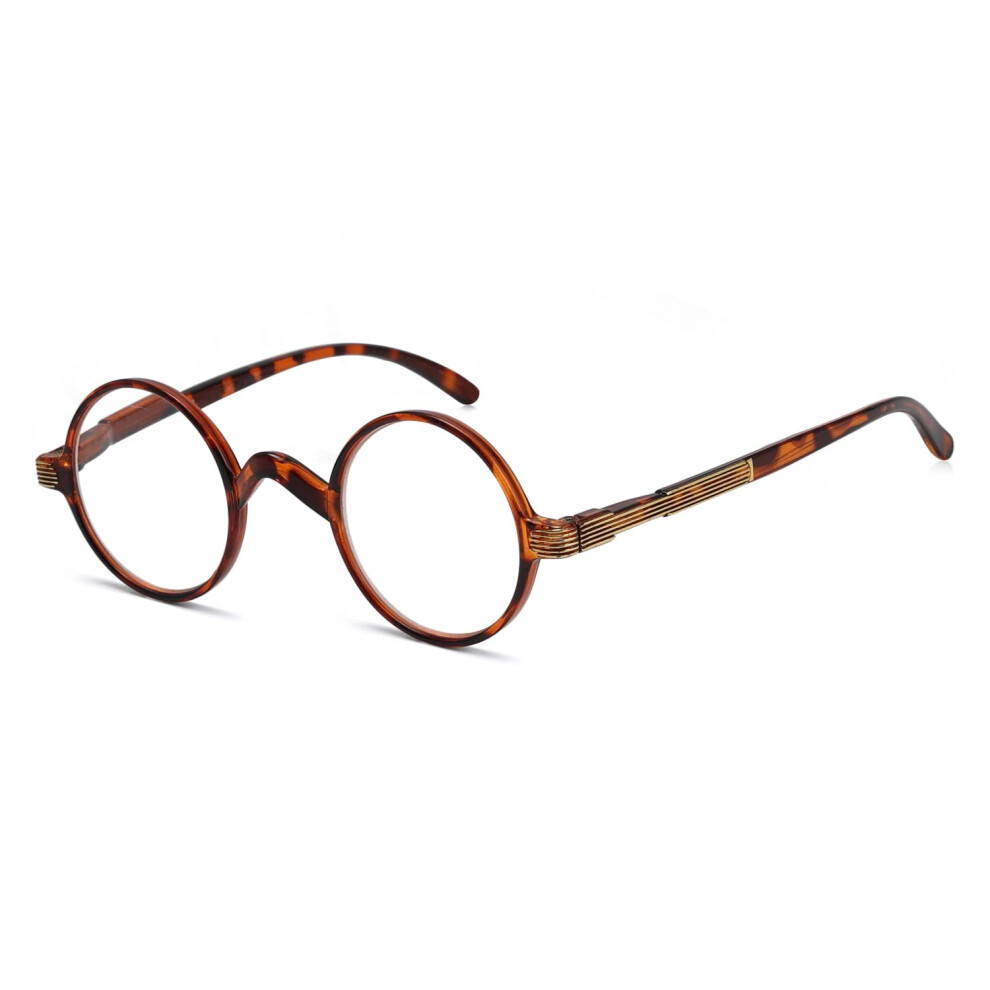 Brown Round Reading Glasses +3.50 Magnification Classic Tortoise Vintage Style For Close Up Work