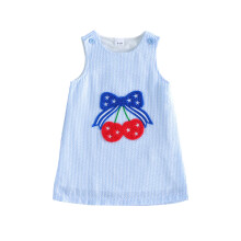 (3-4 Years, Sky Blue) Toddler Baby Girls Patriotic Dress 4th of July American Flag Embroidery Sleeveless Striped A Line Dress