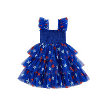 (3-4 Years, Blue) Toddler Girls 4th of July Dress Casual Red White and Blue Star Print Layered Tulle Dress for Beach Party Cute Clothes