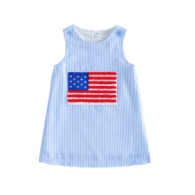 (18-24 Months, Multi-Color) Toddler Baby Girls Patriotic Dress 4th of July American Flag Embroidery Sleeveless Striped A Line Dress