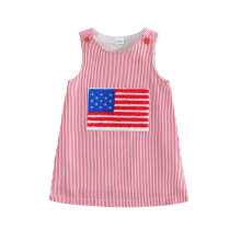 (6-12 Months, Red) Toddler Baby Girls Patriotic Dress 4th of July American Flag Embroidery Sleeveless Striped A Line Dress