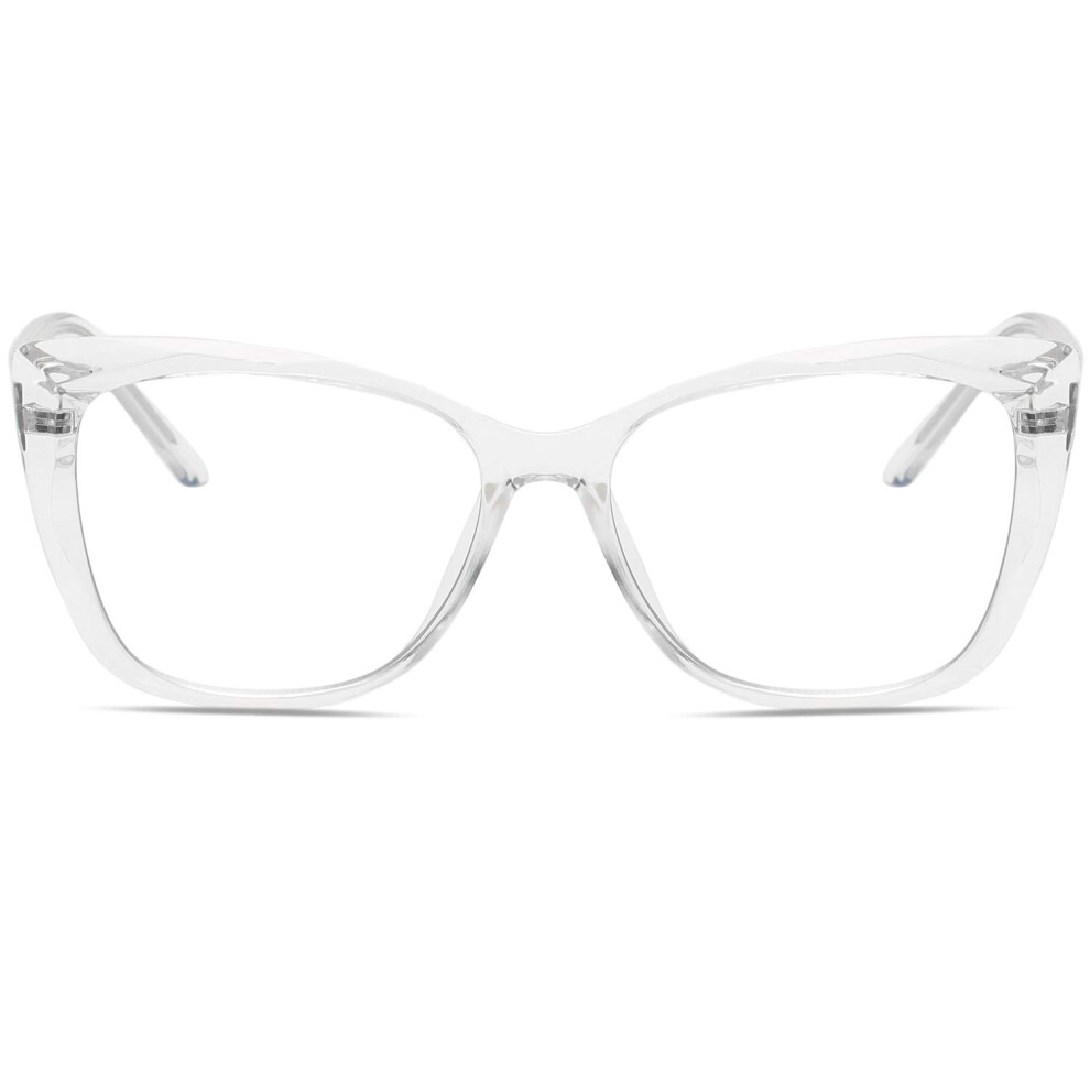 Blue/Light Blocking Cat Eye Glasses With Clear Frame And Antiglare Lenses For Computer Use