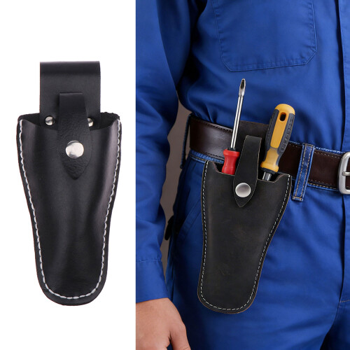 Porte-ciseaux élégants en cuir noir, compacts et portables, 1