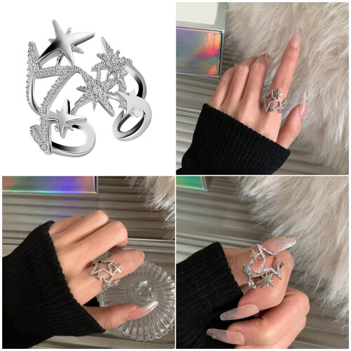 Bague étoile en cuivre réglable délicate avec pierre de Zircon 1
