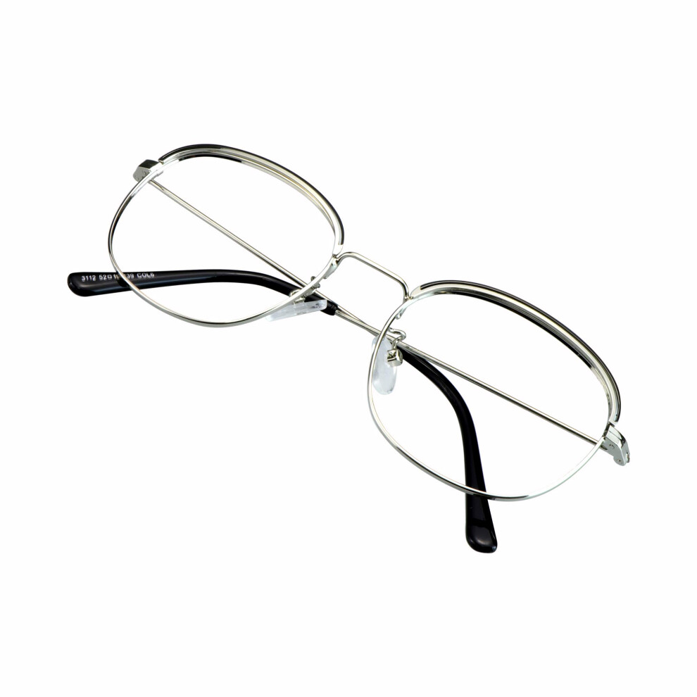 Blue Light Blocking Reading Glasses 4.25x Magnification Anti Glare Silver Frame for Eye Strain