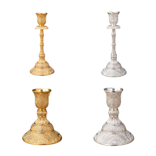 Luxurious Engraved Themed Taper Candle Holders For-silver short 1