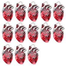 30 Stuks Hartbedels Bulklegering Anatomische Bedels Rood Emaille Metaal Antiek Zilver Gotische 3D Orgelharten Halloween Bedels