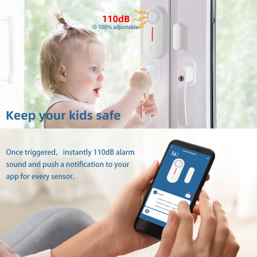 WiFi Door Window Alarm Sensor with App, 2.4GHz Smart Security, Timer Arm Disarm, Adjustable Volume 1