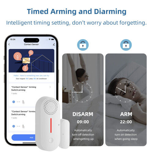 WiFi Door Window Alarm Sensor with App, 2.4GHz Smart Security, Timer Arm Disarm, Adjustable Volume 2