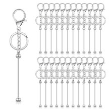 25 Pcs Beadable Keychain Bars Bulk for Beads DIY Blank Keychain Metal Beaded Keychain for Bead Keychain Crafts