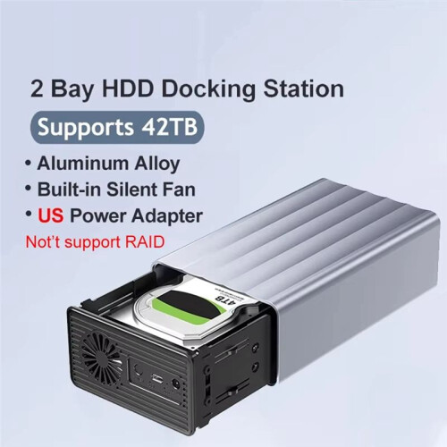 Caixa para HDD/SSD com Compartimento Duplo, Gabinete para Disco Rígido Externo de 2,5/3,5 Polegadas com Função  para PC de 42 TB com Plugue 1