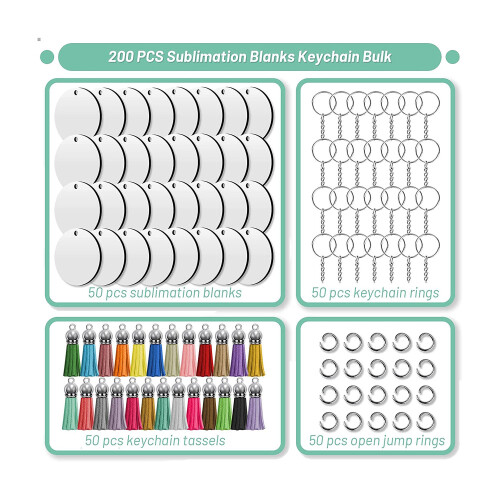 Sublimation Blanks Keychains,200 PCS 2Inch Round Sublimation Blanks Keychain Circle with Tassels,for DIY  Making 2