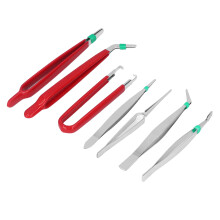 7 Stück Anti-Statik Pinzette Set, Multi-Function Handwerkzeug-Kit, Rot & Silber