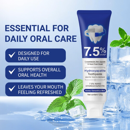 Fluoride 7.5% Nano Hydroxyapatite Toothpaste for Enamel  and Sensitive Teeth Relief, Mild Mint 4.23oz 2