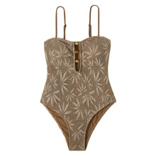 Fashion Women's Conjoined Swimsuit with Spaghetti-Dark khaki M