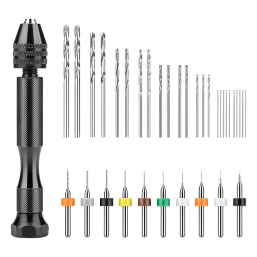 Hand Drill Set,Pin Vise Hand Drill with 10PCS PCB  Drill Bits and 25PCS Micro-TypeTwist Drill Bits,for Resin Polymer