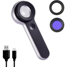 Handheld Magnifier Loupe 60x with UV and LED Lights, USB Rechargeable Illuminated for Diamond, Jewelry, Coins