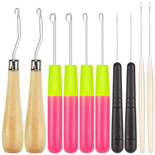 Bent  Hook Crochet Needle Hook, Include Wooden Bent  Hook Plastic Curl Crochet Needle for Hair Carpet Making 1