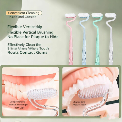 Soft Bristle Toothbrush for Sensitive Teeth with SShaped Head and AntiSlip Handle, 4 Pack 1