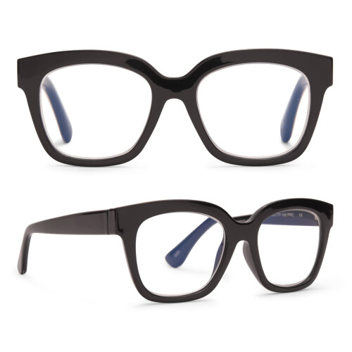 Oversized Reading Glasses for Women +1.75 Magnification Blue Light Blocking Lightweight Black Frames