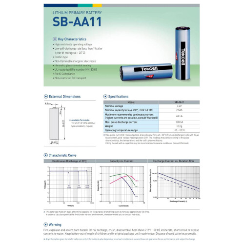5Pack SBAA11 3.6V 2400mAh Lithium AA Batteries for Tekcell 14505 Replacement with Long Runtime 2
