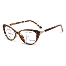 Progressive Multifocus Reading Glasses for Women Cateye Anti Blue Light Filter Spring Hinge Brown 2.50