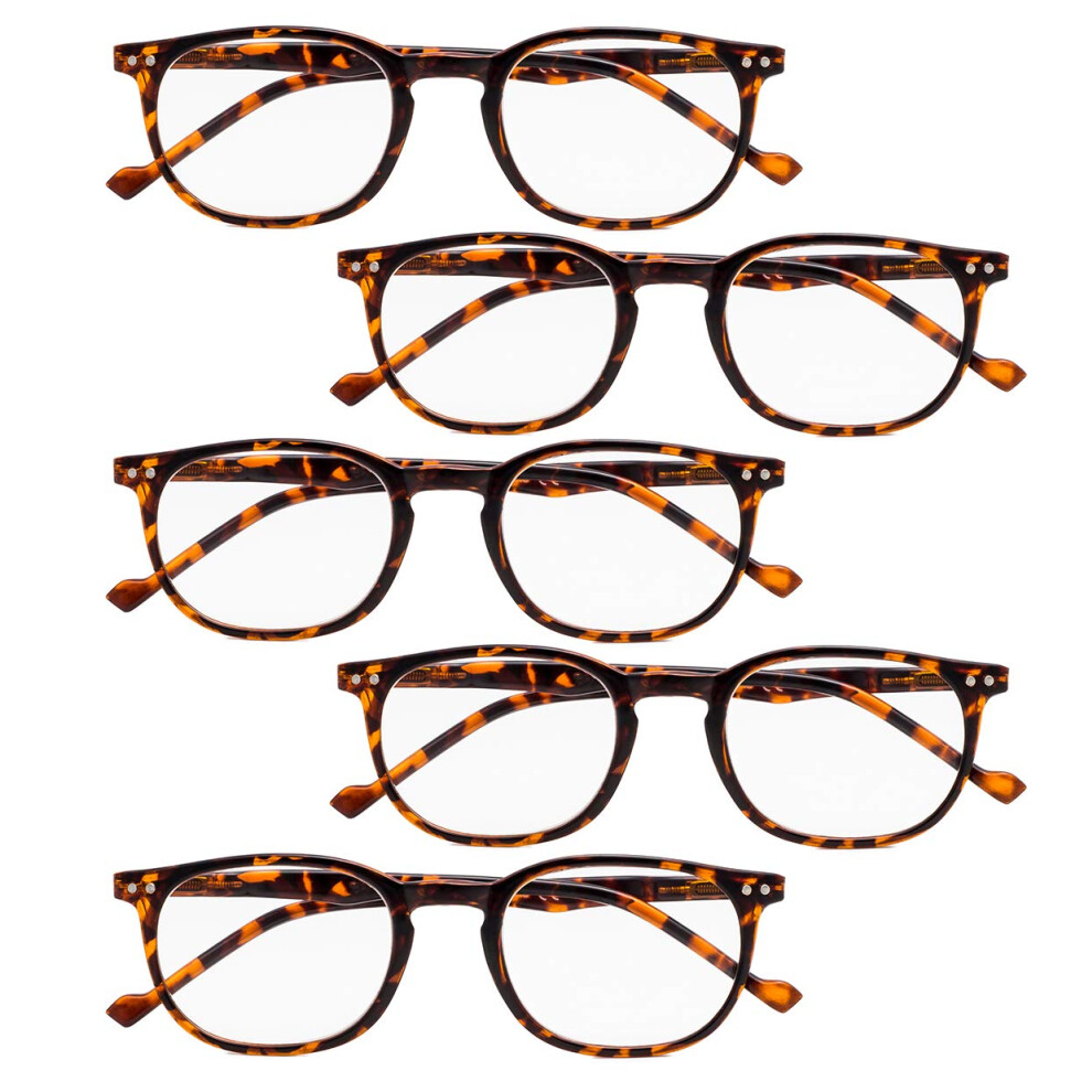 5 Pack Retro Reading Glasses for Men and Women with Clear +3.00 Magnification Demi Frame