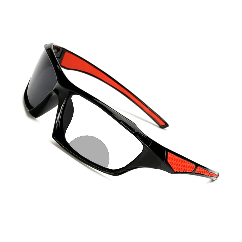 Black/Red Photochromic Bifocal Reading Glasses 300X Magnification Square Sports Sunglasses Readers