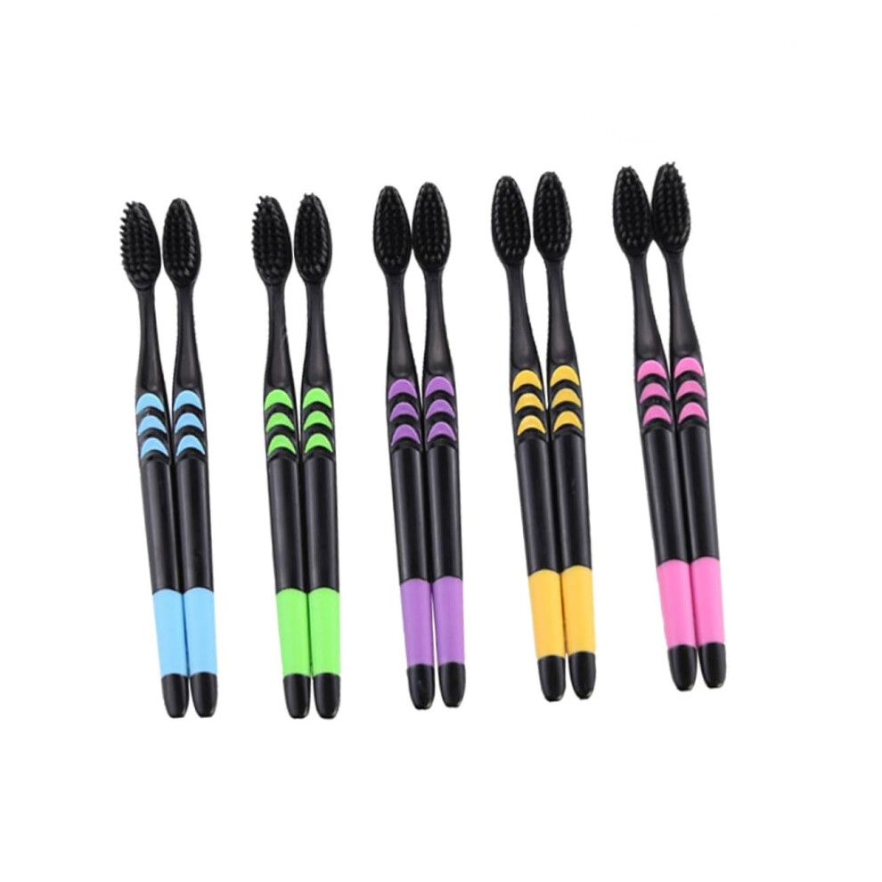 Charcoal Toothbrush 10 Pack with Soft Bristles and Ergonomic Nonslip Grip for Sensitive Gums