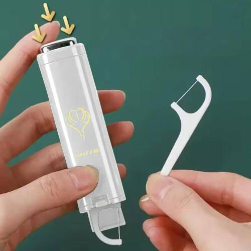 Automatic Floss Pick Dispenser with 8 Flossers, Refillable Compact Travel Case for Oral Care 1