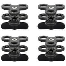 4X Bal Clamp 3 Holes Duikverlichting Arm  Butterfly Clip Mount Bracket voor Action Camera Zaklamp Statief, Zwart