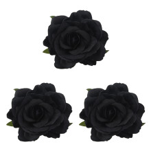 3X Silk Flower Hair Clip Brooch Wedding Corsage Flower Clip 8cm Brooch Accessory - Black