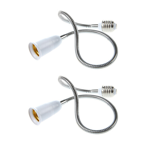 2X E27 to E27 Light Lamp Bulb Flexible Extension Adaptor Converter (White,60cm) 1