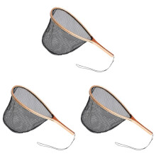 3X Fliegen Fischen Kescher Holz Griff Nylon Landen Griff Forelle Netz Fisch Fang Loslassen Scoop Angeln Werkzeug