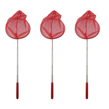 3X Outdoor Catching Catching Butterfly Net Fishing Net Bag Stainless Steel Telescopic Fishing Net Tool Red