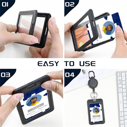 12PCS Black ID Badge Holder with Double-Sided Windows Vertical ID Card Holder ID Card Case Protector for Office, School 1