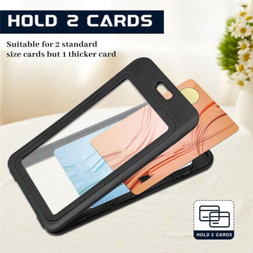 12PCS Black ID Badge Holder with Double-Sided Windows Vertical ID Card Holder ID Card Case Protector for Office, School 2