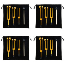 12Pack Tuning Fork Set(128Hz, 256Hz, 512Hz) Tuning Fork Kit for Healing, Chakra, Sound Therapy, Sonic Slider Fork (Gold)
