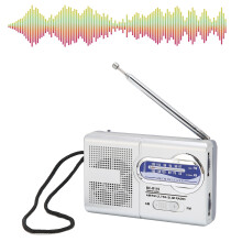 Portable Silver Grey AM/FM Pocket Radio, Compact 10x6x2.5cm